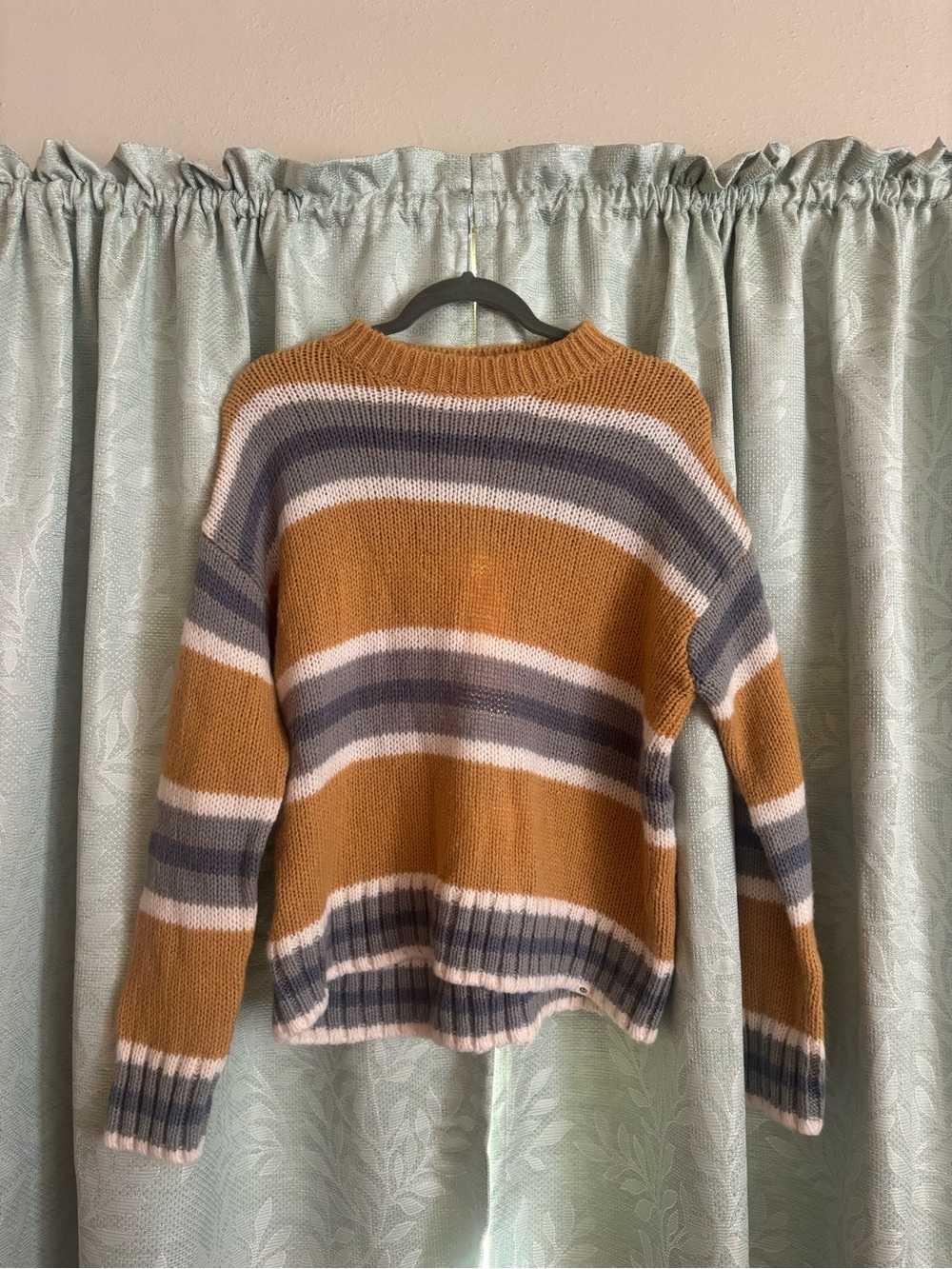 Rip Curl Striped Crewneck Sweater in Mustard, Blue, and White